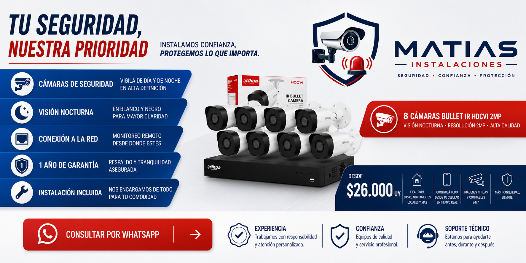 Banner promocional kit 8 cámaras Bullet IR, desde $26.000