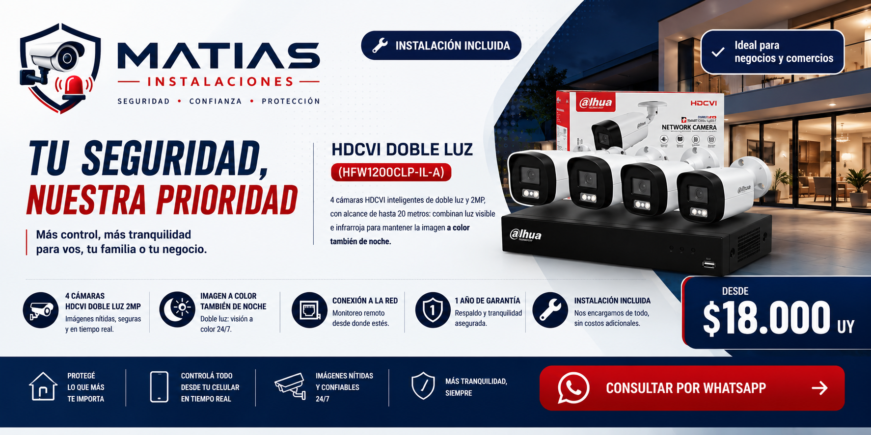 Banner promocional kit 4 cámaras HDCVI doble luz, desde $18.000